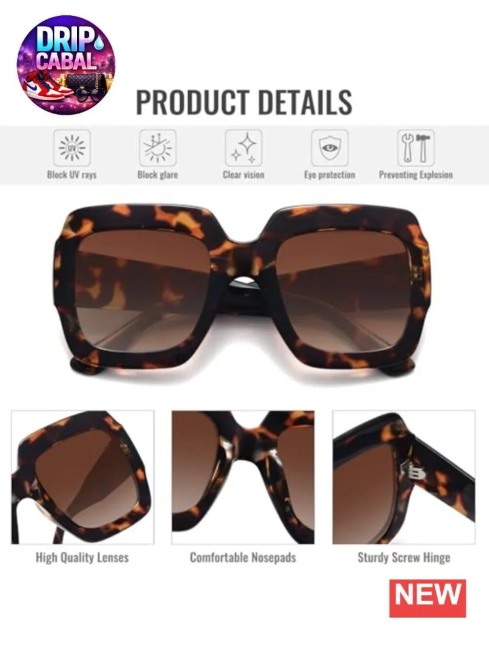 Oversized Square Sunglasses for Women Retro Luxury Big UV400 Protection